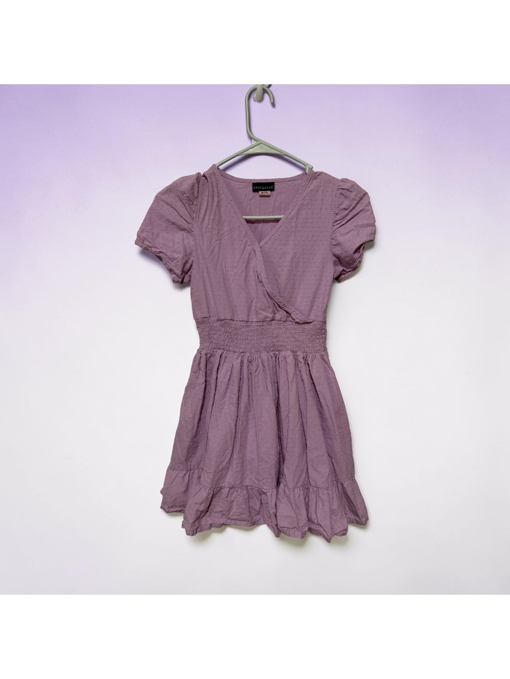 Andy & Evan Lavender Smocked Waist Cotton Puff Sleeve Dress Size M (10)